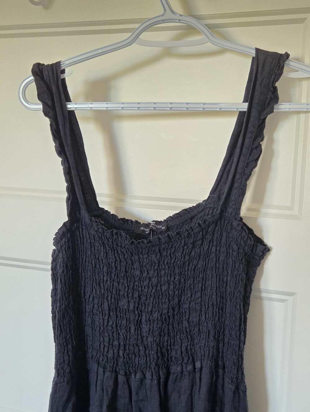 Frances Bertini Navy Blue Made in Italy 100% Linen Smocked Maxi Dress Sz M 🇮🇹 - Picture 6 of 14